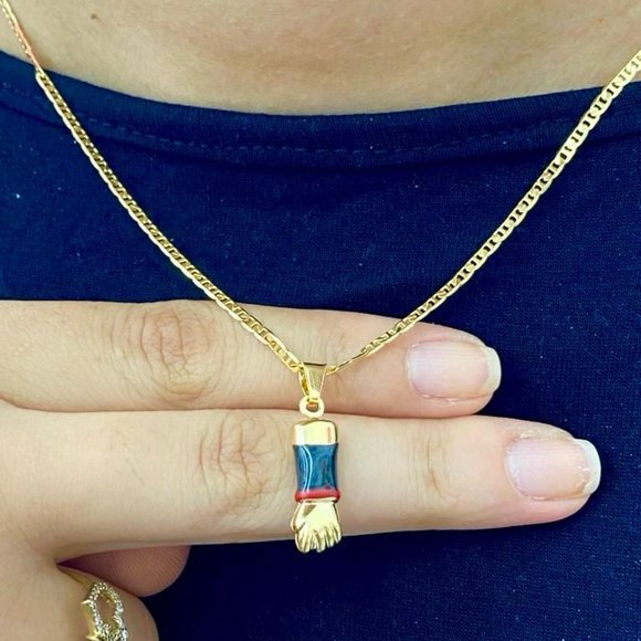 14K Gold Filled Azabache Hand Necklace Pendant for Good Luck Mariner Chain - Picture 1 of 4